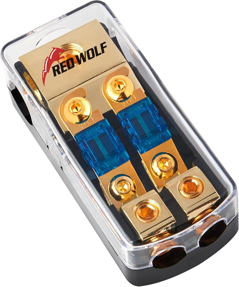 RED WOLF 2 Way Mini ANL Fuse Holder 60A 0/2/4 Gauge Input 4/8 Gauge Output Fuse Distribution Block for Car Boat Trolling Motor Marine Audio Amplifier Stereo Video System - Image 1